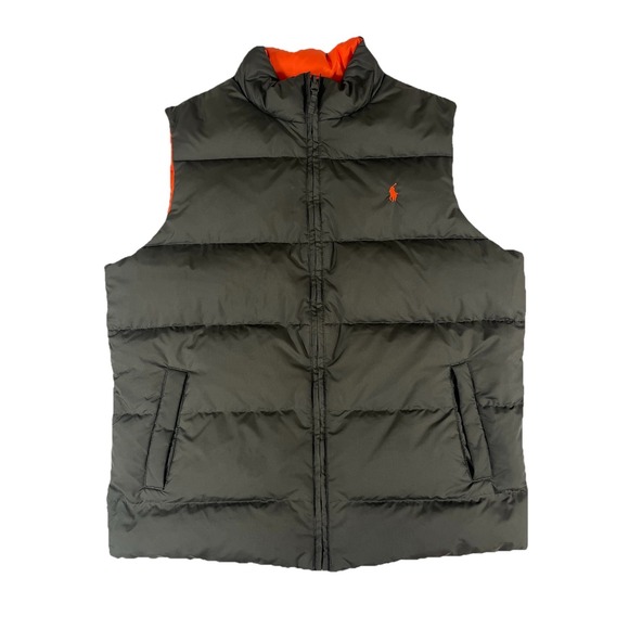 Ralph Lauren Polo Zip Up Reversible Down Puffer Vest Size L (16-18) Green Orange - Picture 1 of 10